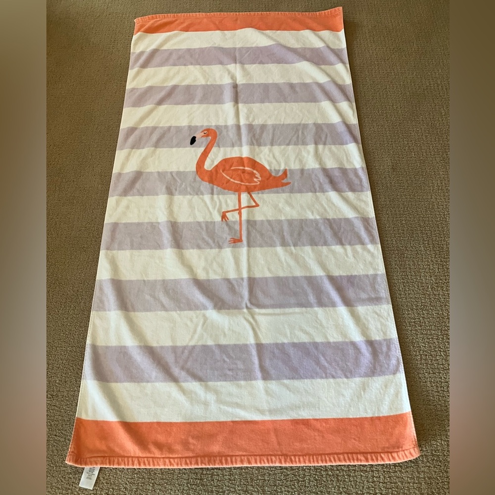 Pottery Barn Kids striped flamingo towel